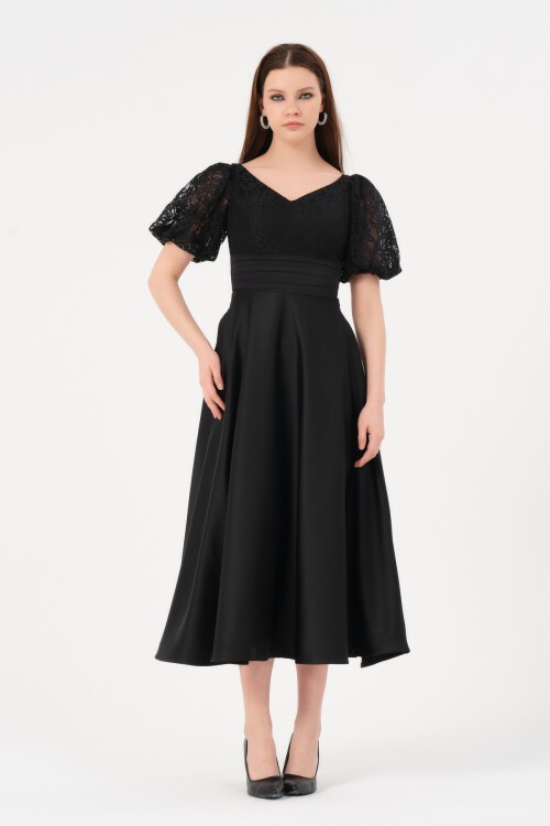 Balon Kol Detaylı Midi Elbise - 1587