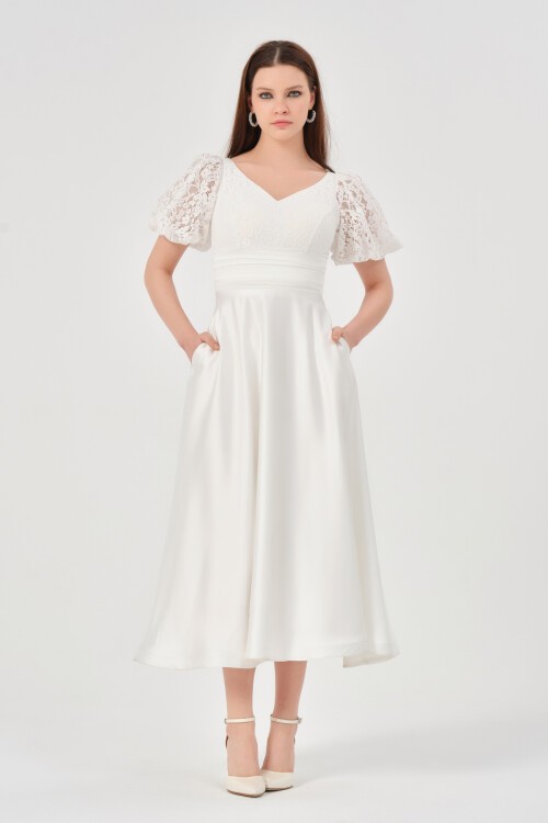 Balon Kol Detaylı Midi Elbise - 1587