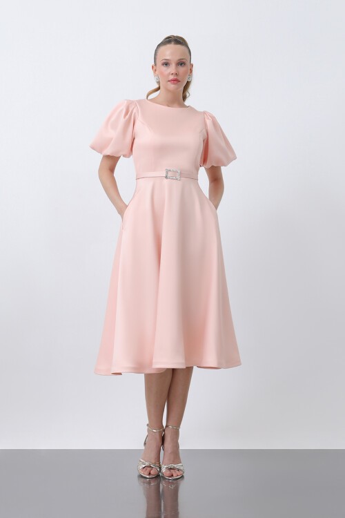 Balon Kol Midi Elbise - 1232