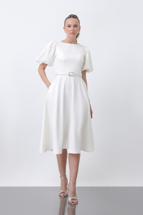 Balon Kol Midi Elbise - 1232