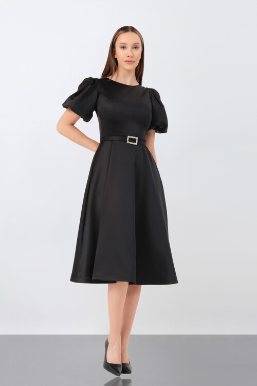 Balon Kol Midi Elbise - 1232