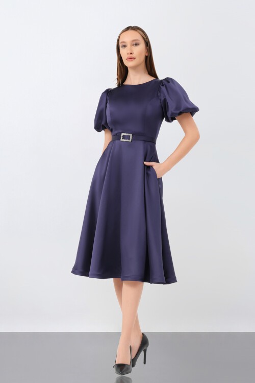 Balon Kol Midi Elbise - 1232