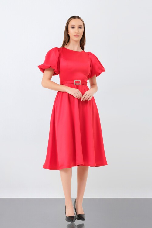 Balon Kol Midi Elbise - 1232