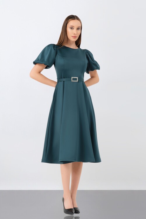 Balon Kol Midi Elbise - 1232