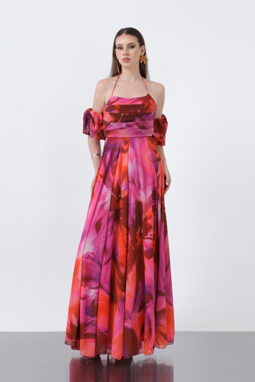 Baskılı Şifon Elbise - 1842