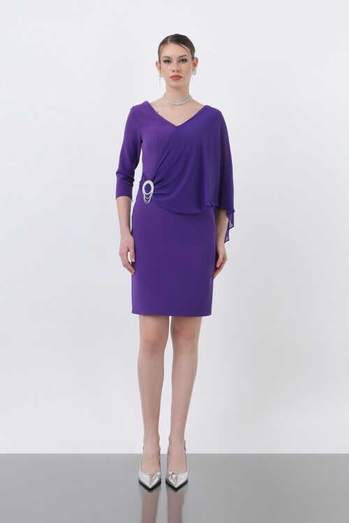 Broş Detaylı Kalem Elbise - 1664