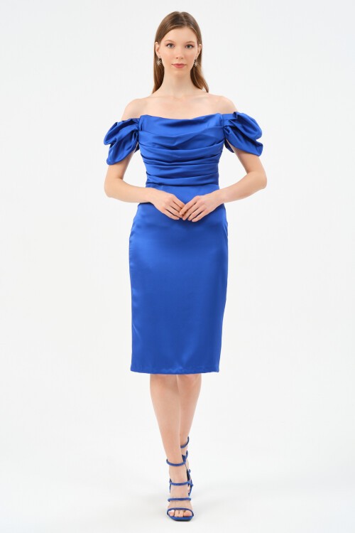 Drape Detaylı Midi Elbise - 1513