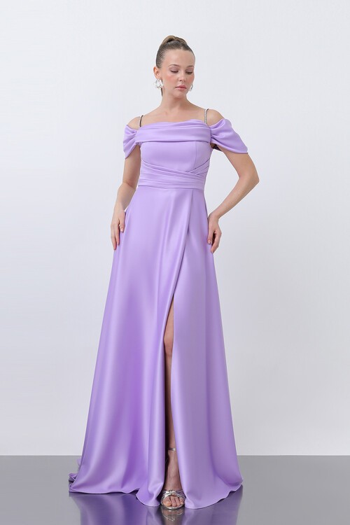 Drape Detaylı Yırtmaçlı Elbise - 1440