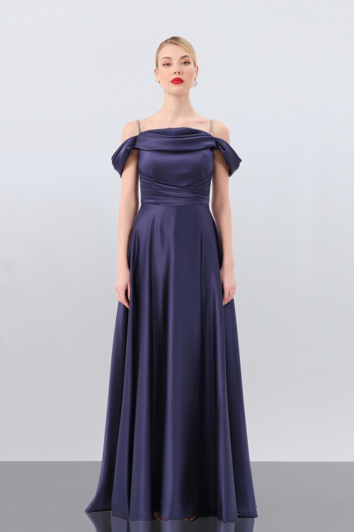 Drape Detaylı Yırtmaçlı Elbise - 1440