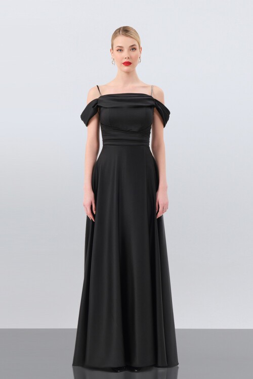 Drape Detaylı Yırtmaçlı Elbise - 1440