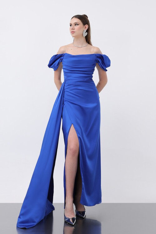 Drapeli Yırtmaçlı Elbise - 1499