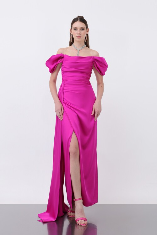 Drapeli Yırtmaçlı Elbise - 1499