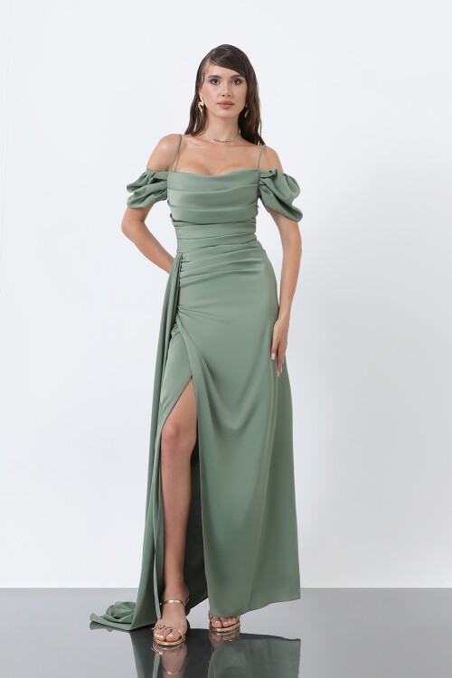 Drapeli Düşük Kollu Elbise - 1910