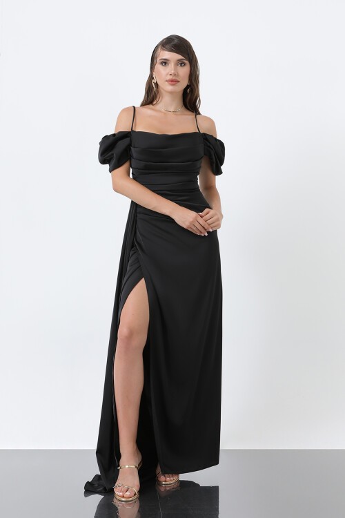 Drapeli Düşük Kollu Elbise - 1910