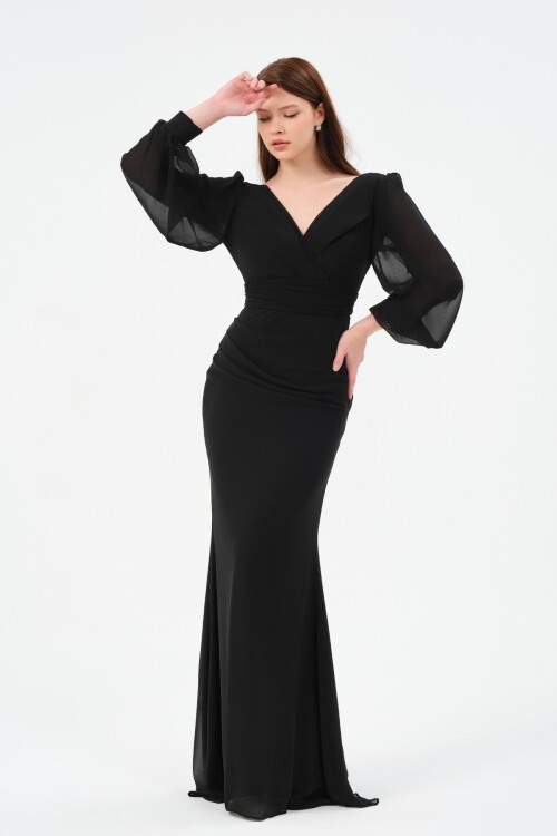 Drapeli Kruvaze Yaka Elbise - 1515