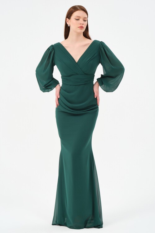 Drapeli Kruvaze Yaka Elbise - 1515