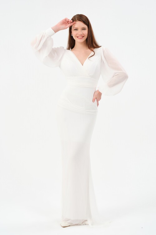 Drapeli Kruvaze Yaka Elbise - 1515