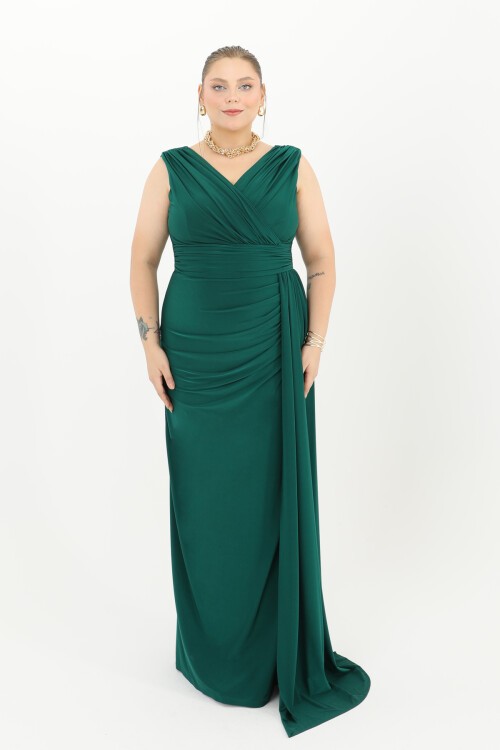 Drapeli Kruvaze Yaka Uzun Elbise - 1648