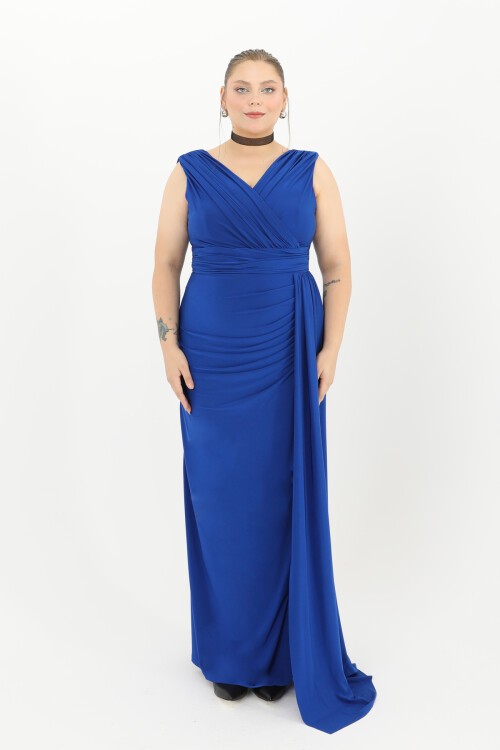 Drapeli Kruvaze Yaka Uzun Elbise - 1648