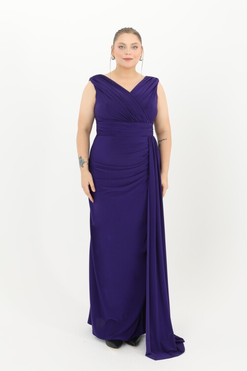 Drapeli Kruvaze Yaka Uzun Elbise - 1648