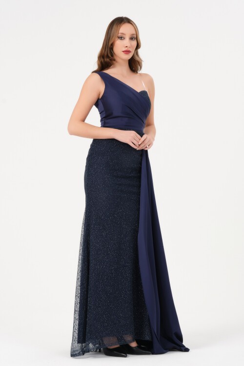 Drape Detaylı Tek Omuz Elbise - 1557