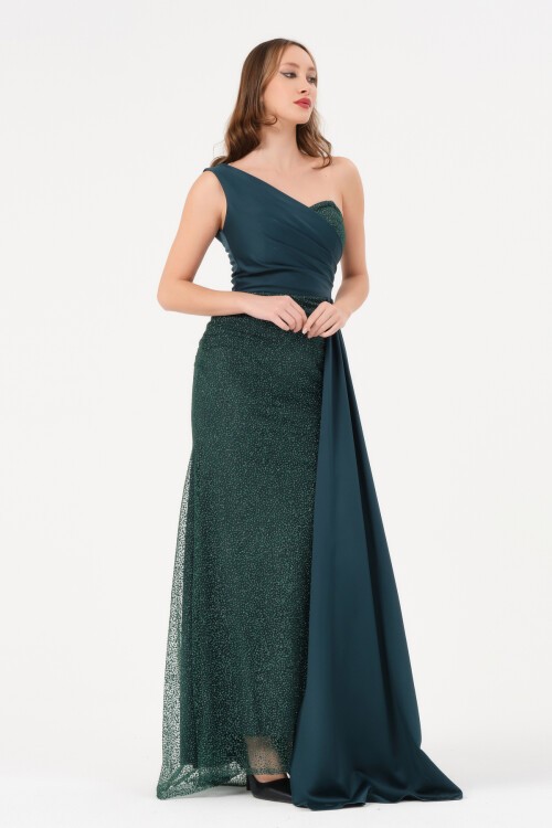 Drape Detaylı Tek Omuz Elbise - 1557
