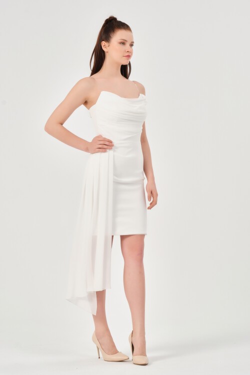 Drapeli Şifon Detaylı Straplez Elbise - 1598