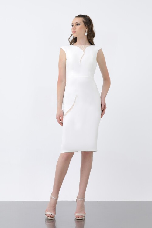 Tül Detaylı Kalem Elbise - 1605