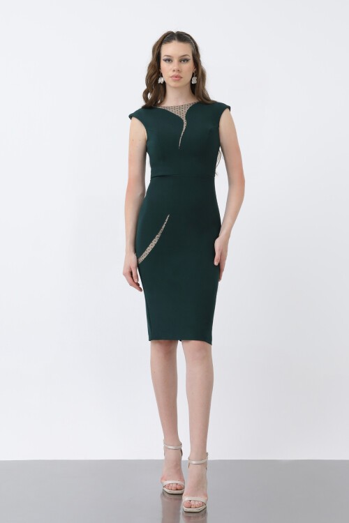 Tül Detaylı Kalem Elbise - 1605