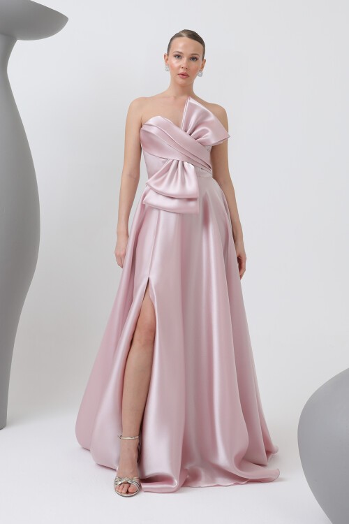 Fiyonklu Straplez Elbise - 1763