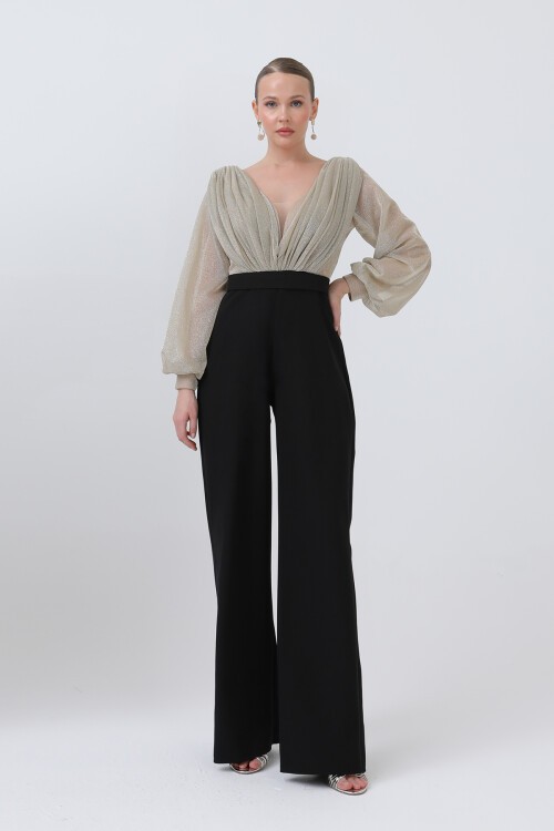 Simli Göğüs Drapeli Tulum - 1656