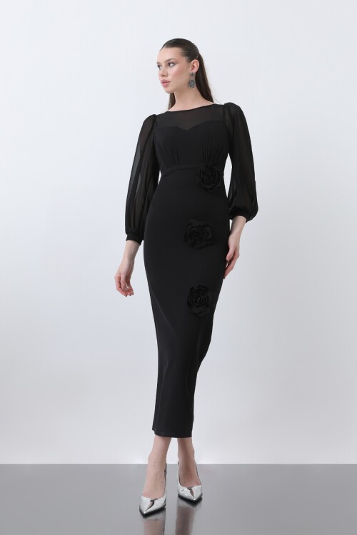 Gül Detaylı Elbise - 1695