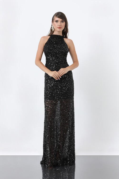 Halter Yaka Payetli Elbise - 1838