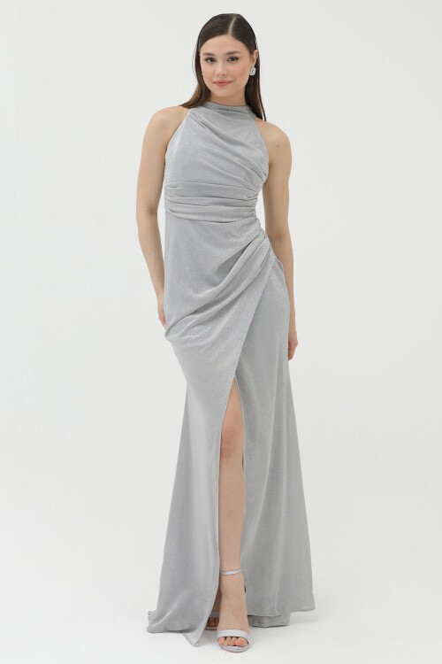 Halter Yaka Simli Elbise - 1744