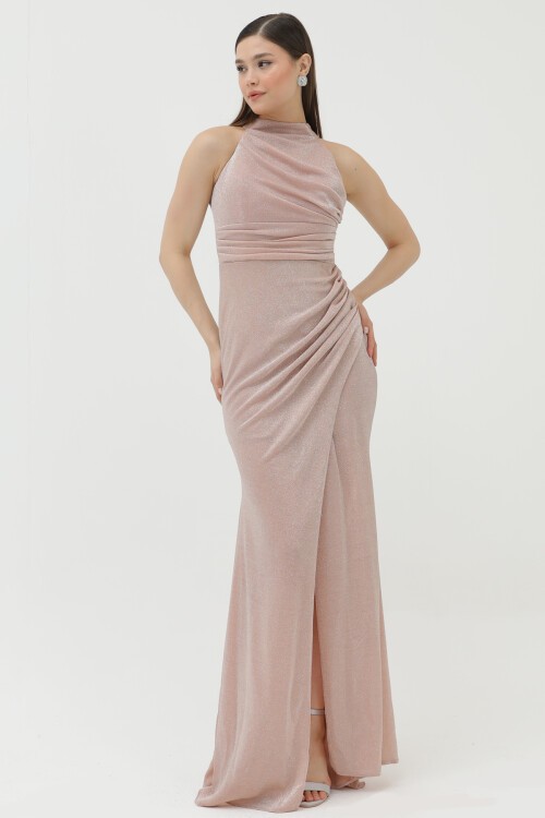 Halter Yaka Simli Elbise - 1744