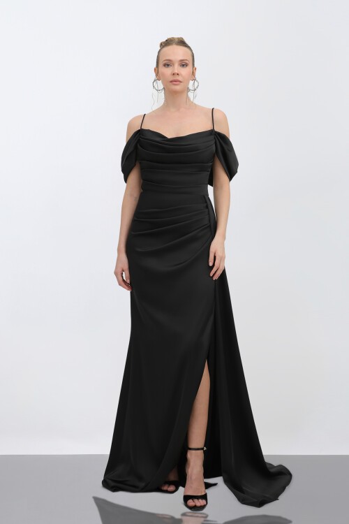 İnce Askılı Drapeli Elbise - 1777