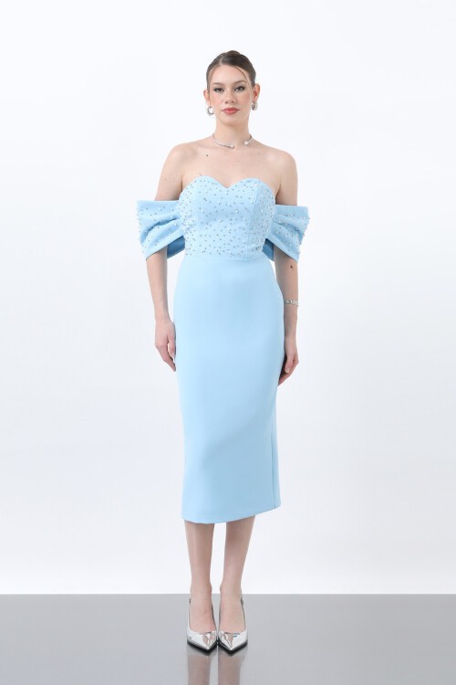 Kol Detaylı İncili Midi Elbise - 1823