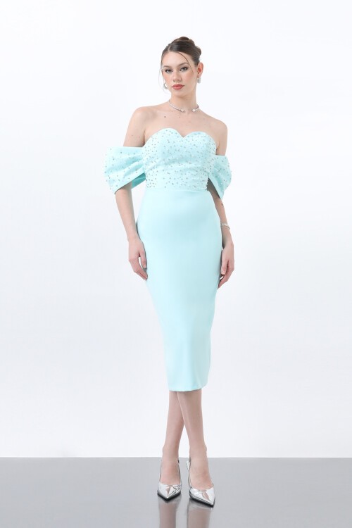 Kol Detaylı İncili Midi Elbise - 1823