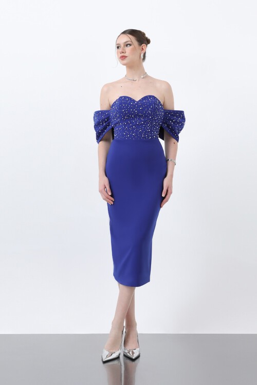 Kol Detaylı İncili Midi Elbise - 1823