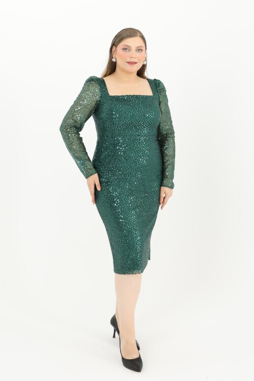 Kare Yaka Midi Elbise - 1627