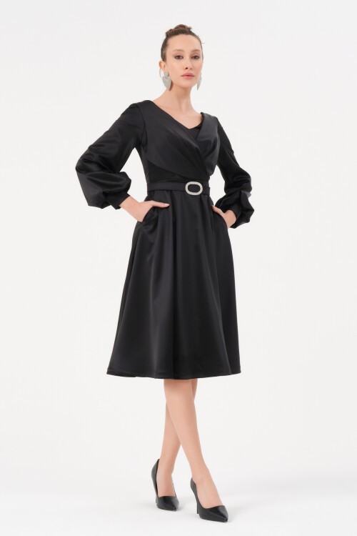 Kemer Detaylı Midi Elbise - 1599