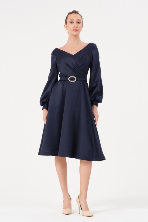 Kemer Detaylı Midi Elbise - 1599