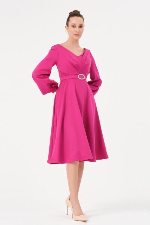 Kemer Detaylı Midi Elbise - 1599