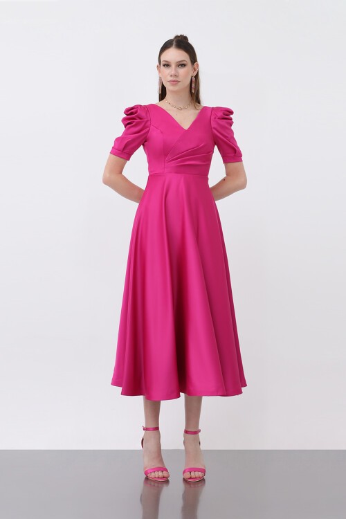 Kol Detaylı Midi Elbise - 1632