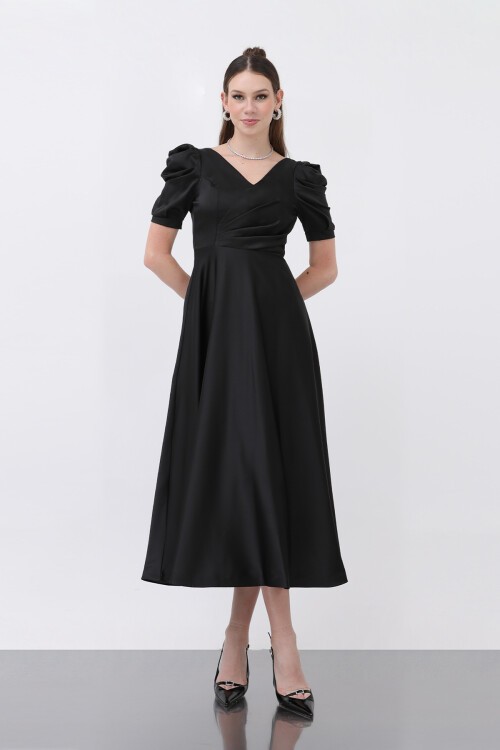 Kol Detaylı Midi Elbise - 1632