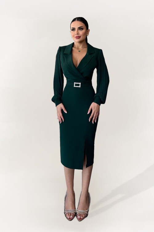 Kruvaze Yaka Midi Elbise - 1613