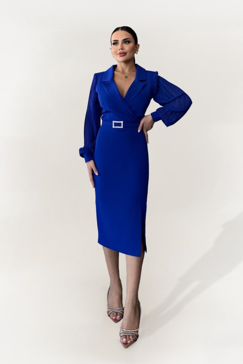 Kruvaze Yaka Midi Elbise - 1613