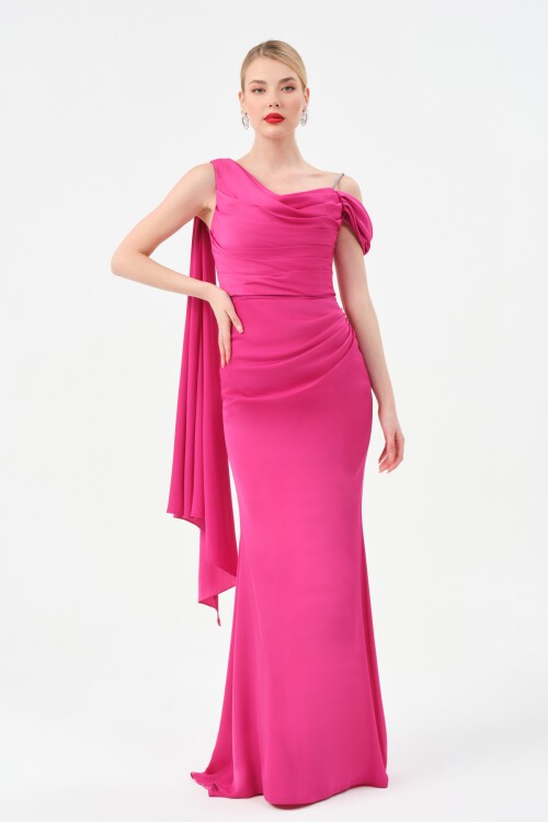 Omuz Detaylı Drapeli Elbise - 1507