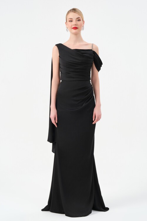 Omuz Detaylı Drapeli Elbise - 1507