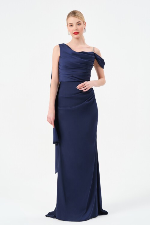 Omuz Detaylı Drapeli Elbise - 1507